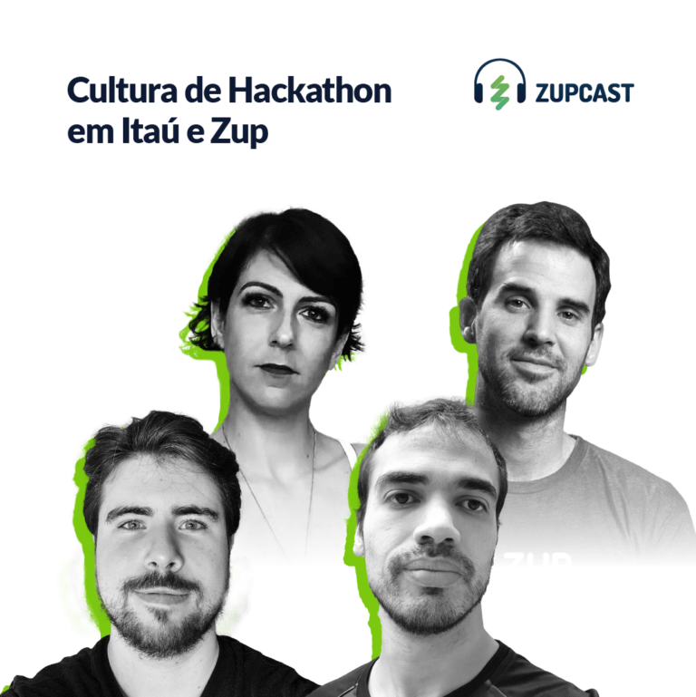 capa do Zupcast Cultura de hackathon Itau e Zup com a foto das quatro pessoas que participaram